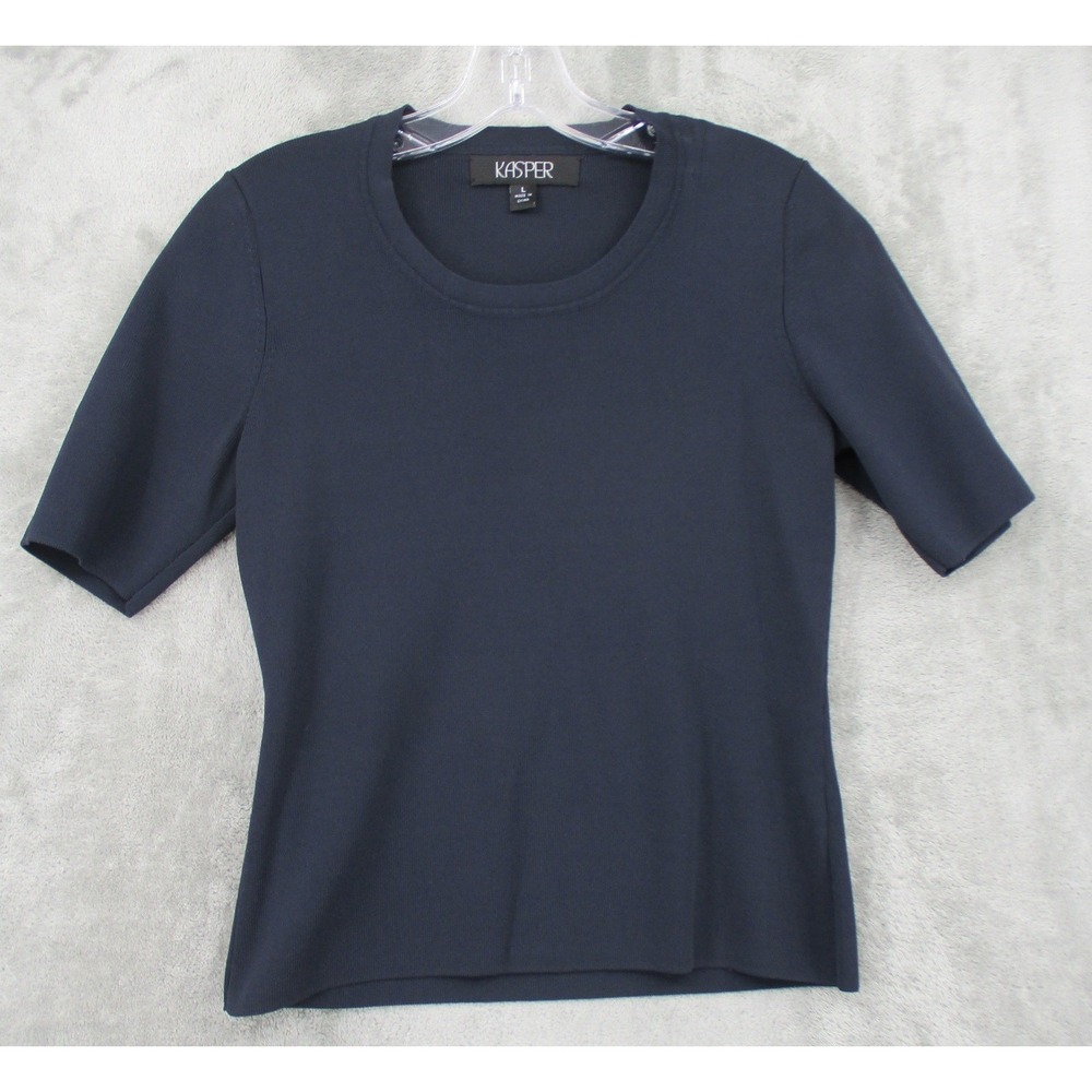 Kasper Sweater Womens Large Bodycon Ribbed Knit Fitted Office Career‎ Navy Blue